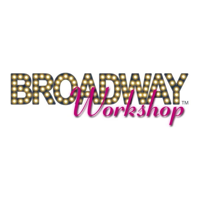 Text reads 'Broadway Workshop' with 'Broadway' in marquee-style letters and 'Workshop' in pink cursive.
