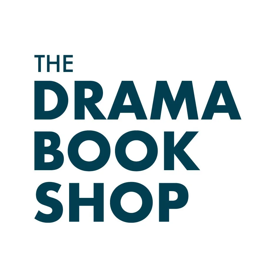 Text-based logo for The Drama Book Shop with stylized dark blue text on a white background.
