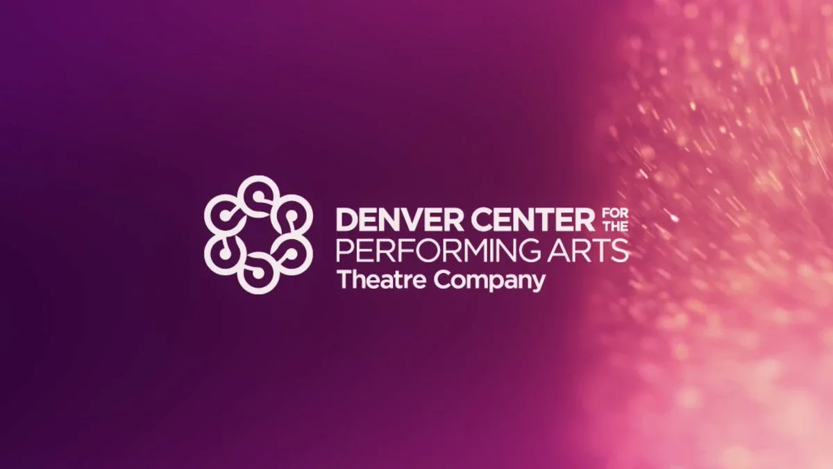 Logo of Denver Center for the Performing Arts Theatre Company with purple and pink background.