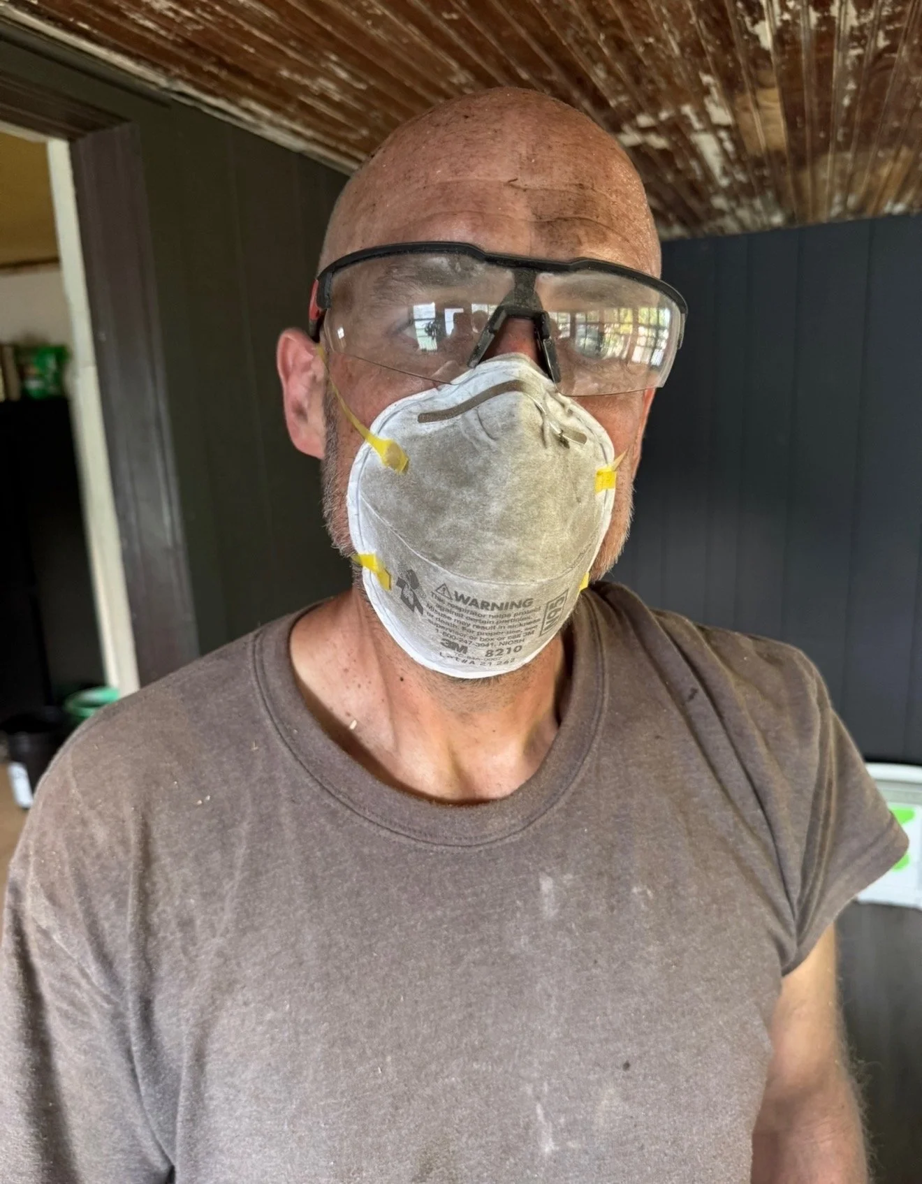 Adam all dirty from renovation.
