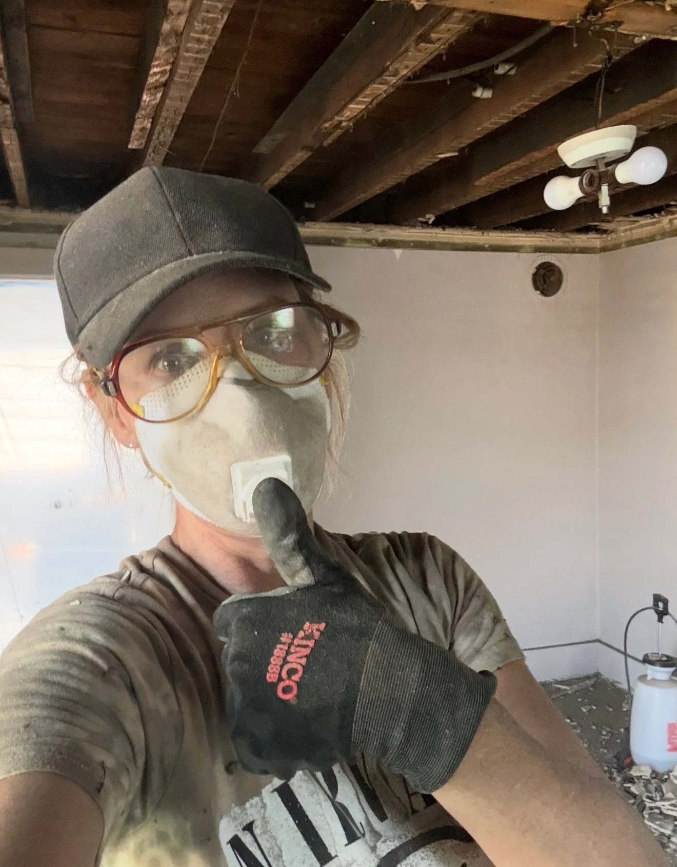 Stacy in renovation gear.