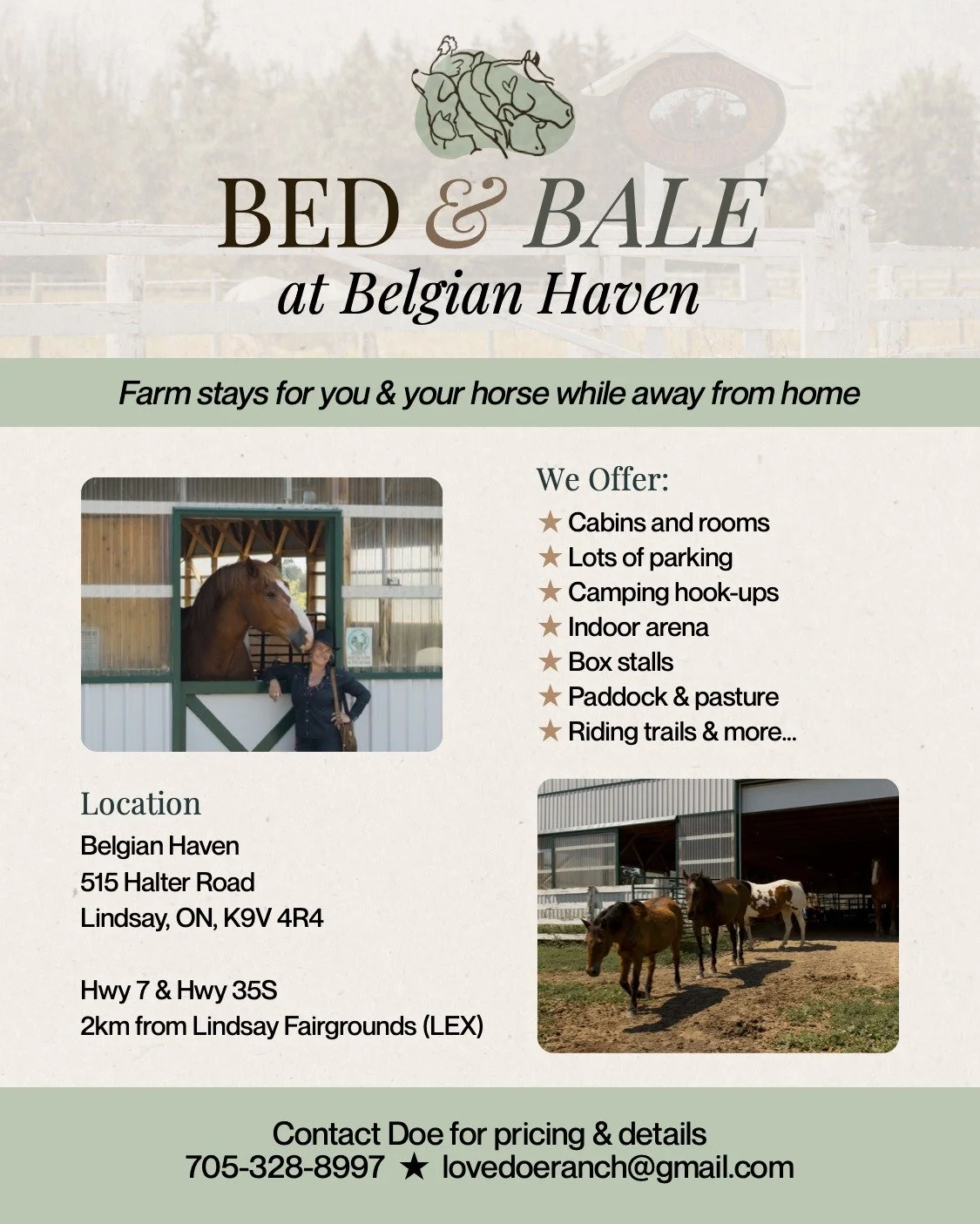 Did you know that we offer Bed &amp; Bale? 🐴 If you&rsquo;re looking for accommodations for you and your horse, come stay on the farm! We offer:

★ Cabins and rooms
★ Lots of parking
★ Camping hook-ups
★ Indoor arena
★ Box stalls
★ Paddock &amp; pas