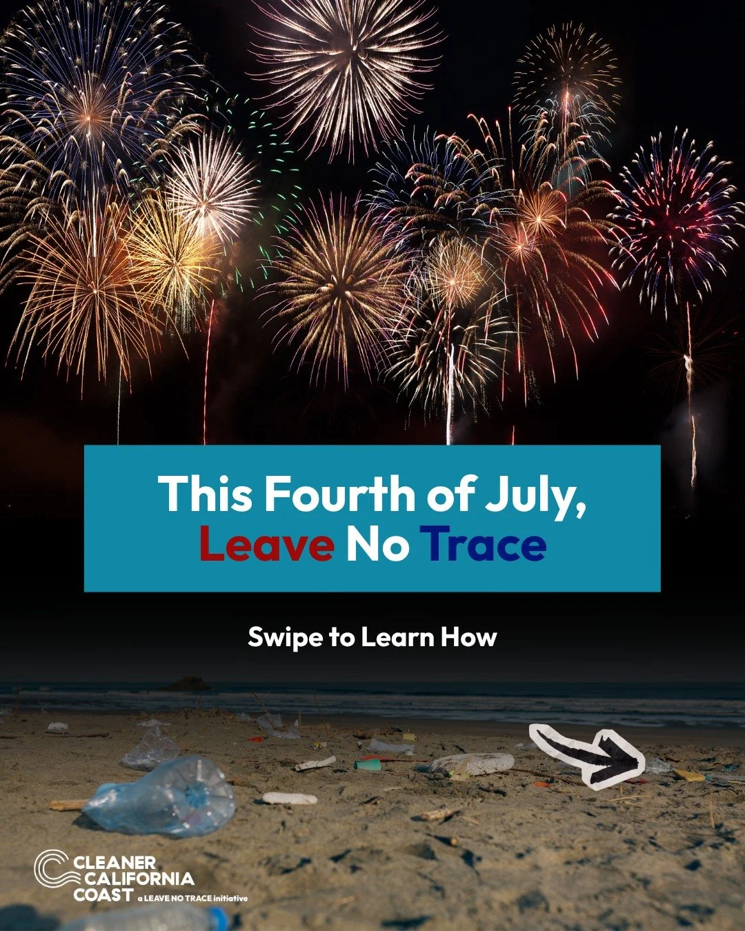Celebrate America's 250th anniversary by keeping our coastline clean this Fourth of July! ❤️🤍💙 

July 5th is the dirtiest day of the year for beaches along the California coast, but it doesn't have to be! Leave No Trace during your celebrations thi