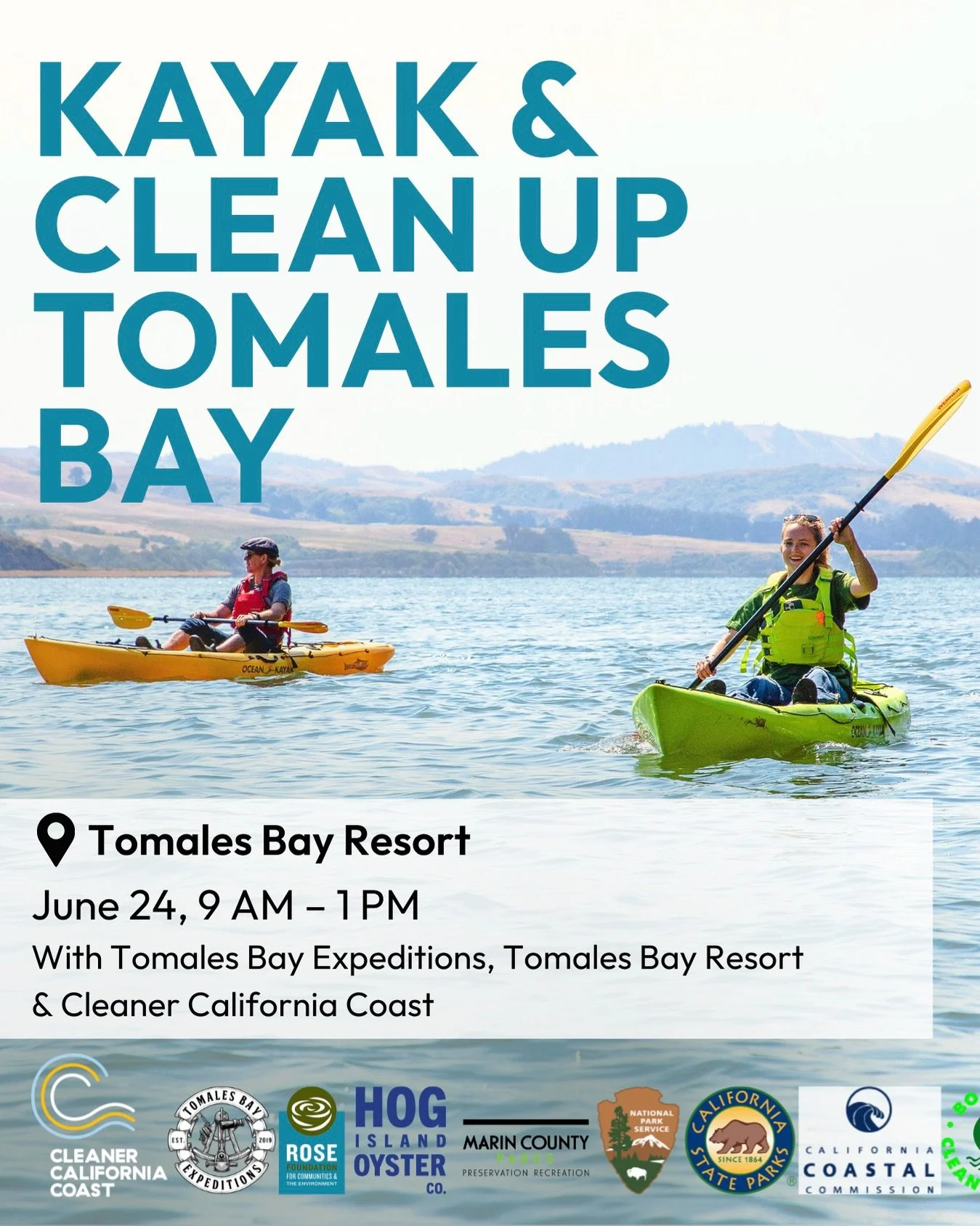 Join @tomalesbayexpeditions, @tomalesbayresort, &amp; @cleanercaliforniacoast on June 24th, 9 AM &ndash; 1 PM at Tomales Bay Resort for a free kayak-based coastal cleanup.

We&rsquo;ll paddle to beaches to remove trash from shorelines, document waste