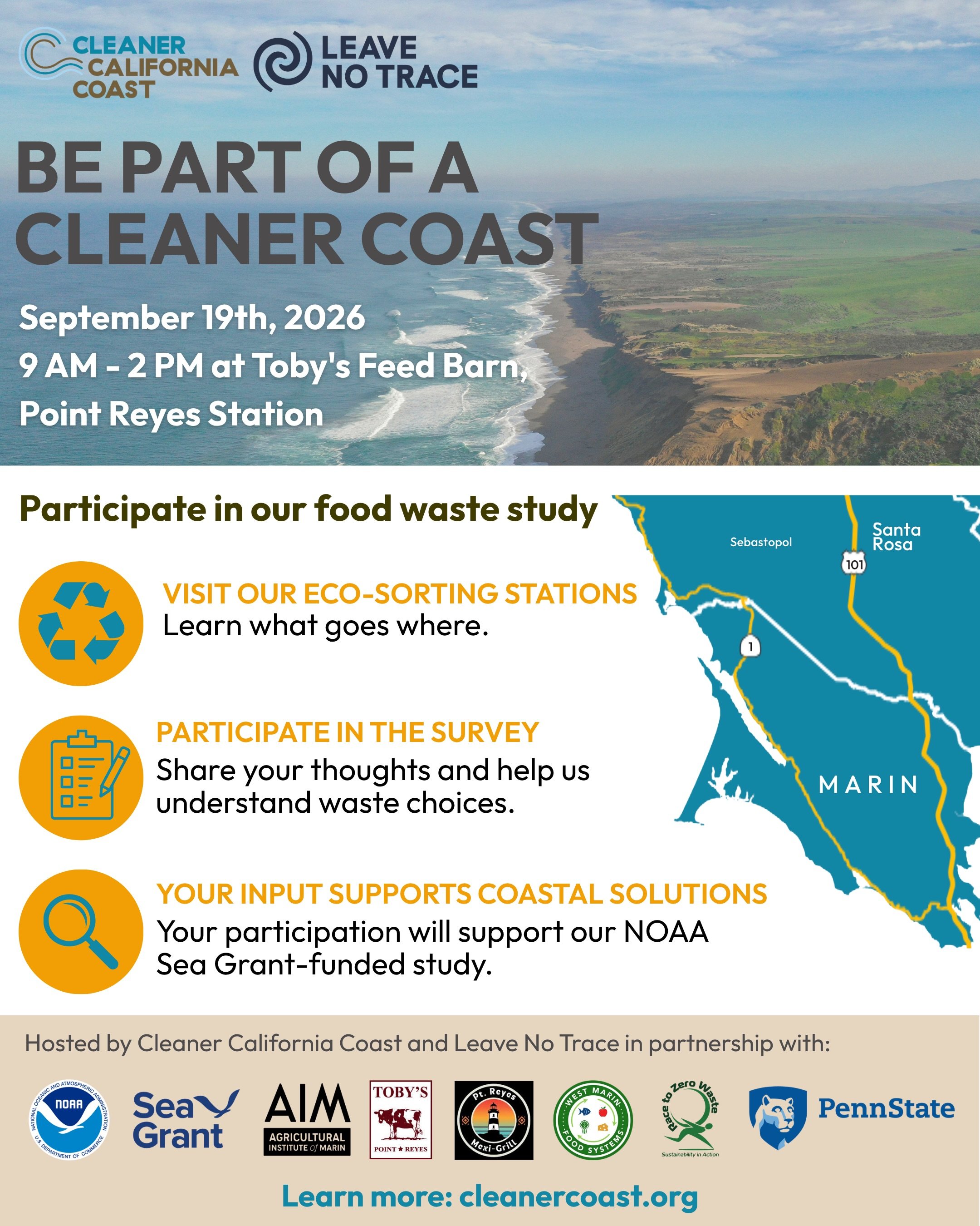 🌊 Coastal Cleanup Day is this weekend, and we&rsquo;re bringing stewardship upstream.

Join us at Toby&rsquo;s Feed Barn in Point Reyes Station for the first in a series of events exploring how we can cut food waste before it ever reaches our coast 