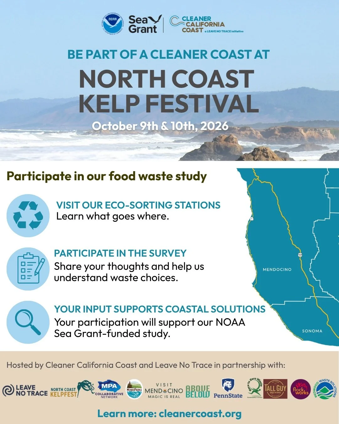 🌊 North Coast KelpFest is this weekend, and we&rsquo;re taking on food waste where it starts.

Join us on the Mendocino Coast for the second of nine NOAA Sea Grant study sites exploring how education, infrastructure, and community engagement can cut