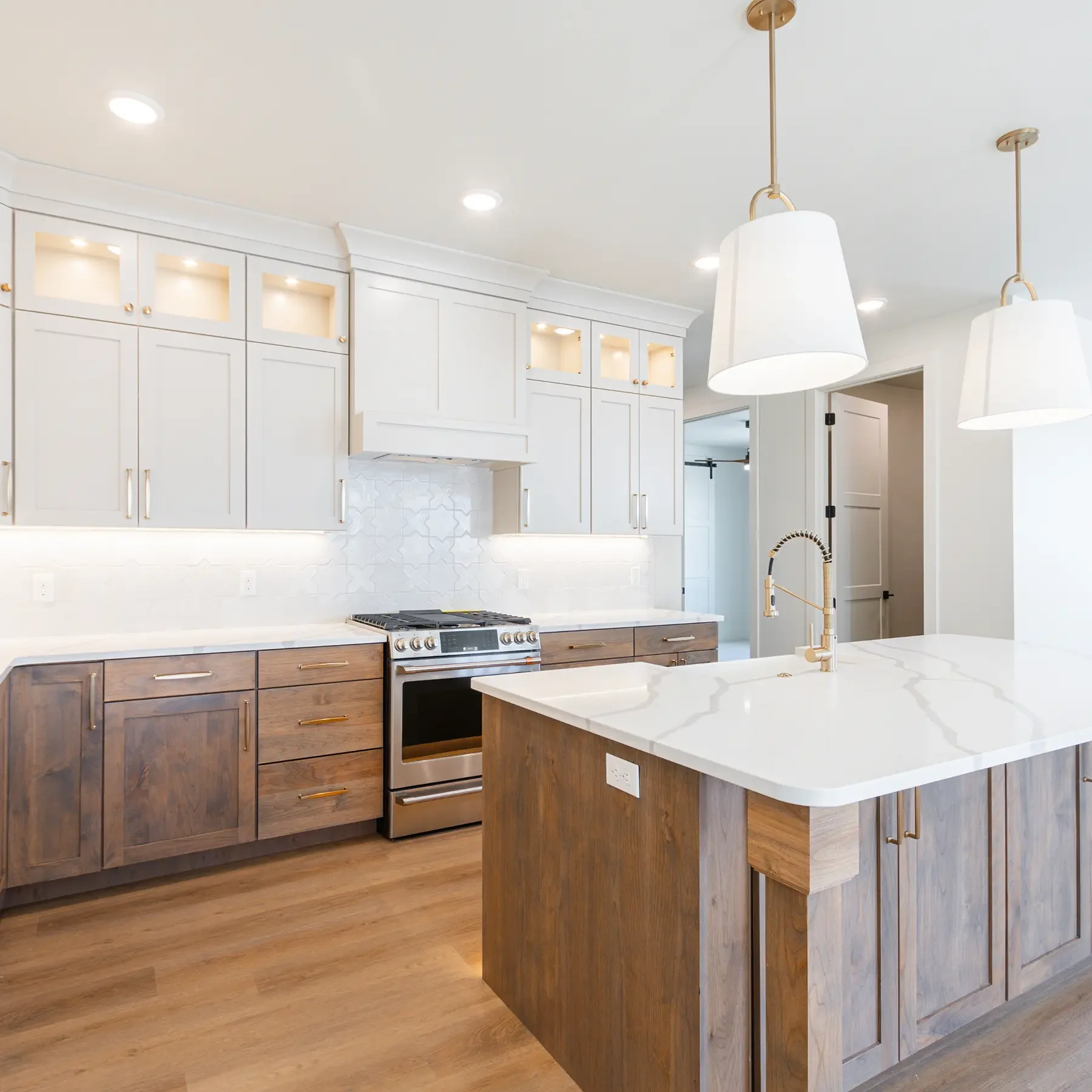 Luxury modern kitchen, wood cabinets in Southern Utah home