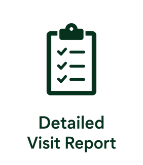 Icon of a clipboard with checkmarks and a report titled 'Detailed Visit Report'.