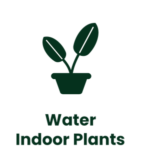 A simple illustration of two green indoor water plants in a pot with the text 'Water Indoor Plants' underneath.