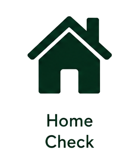 Icon of a house above the words "Home Check" in green text