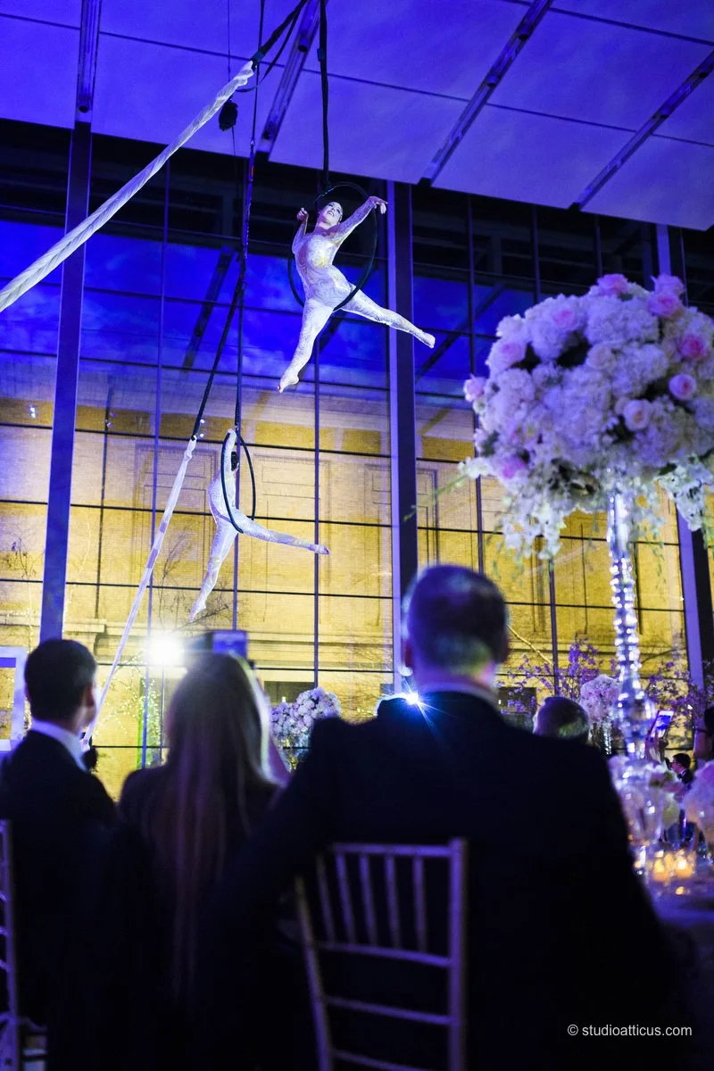Luxury wedding at the MFA, Boston - aerial performers
