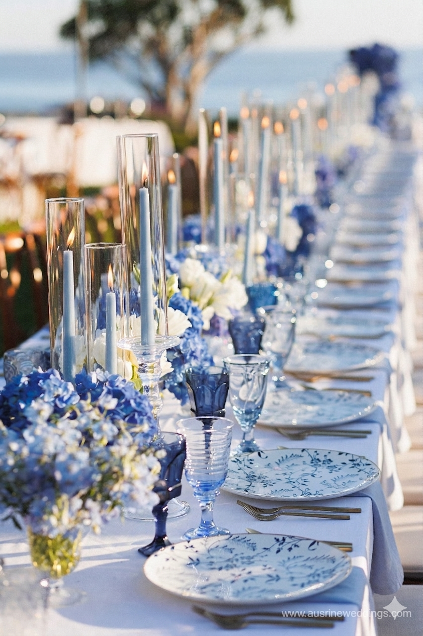 Luxury wedding at the Laguna Montage, California -  Blue and white tablescape