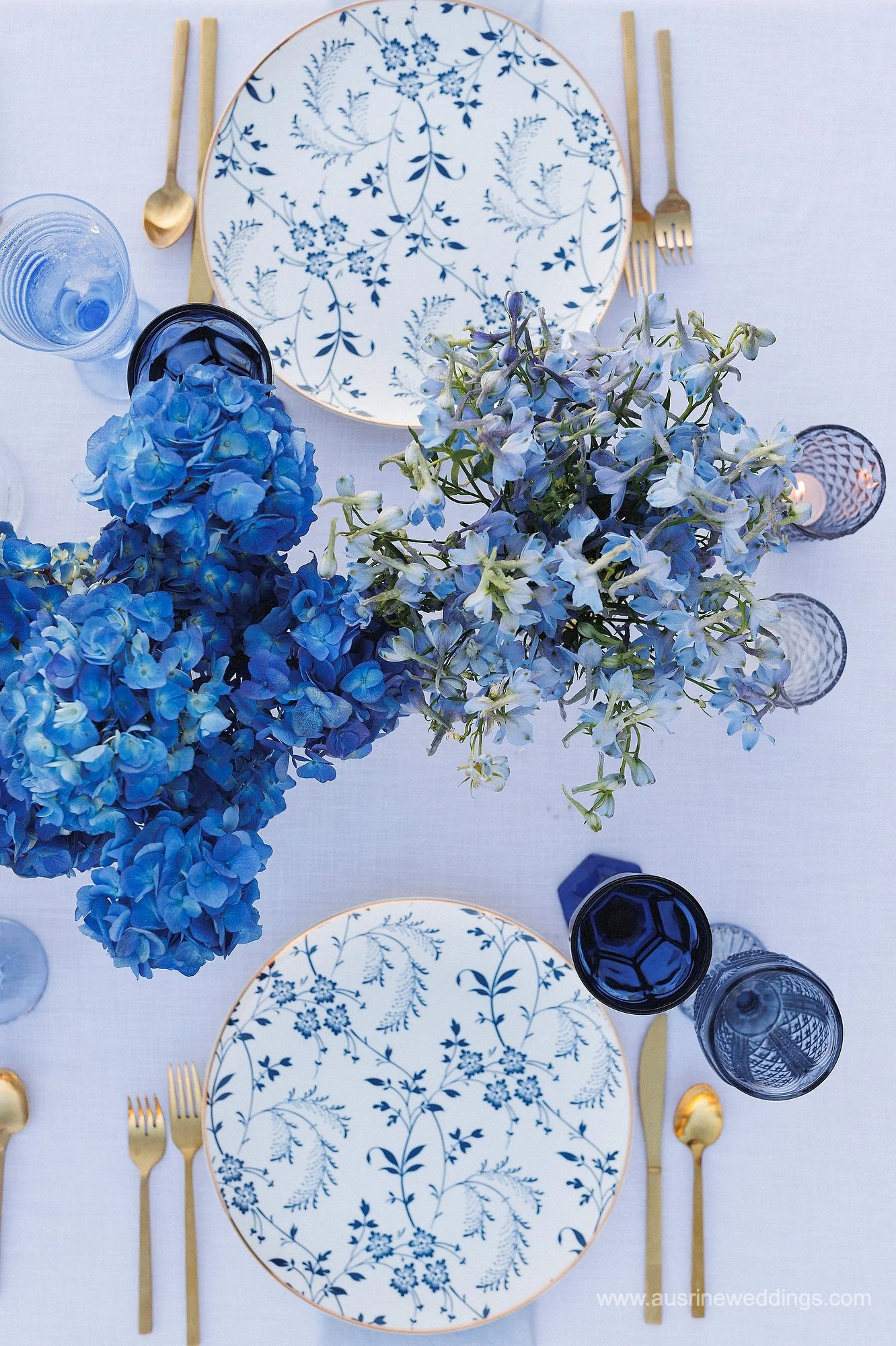 Luxury wedding at the Laguna Montage, California - blue and white table setting