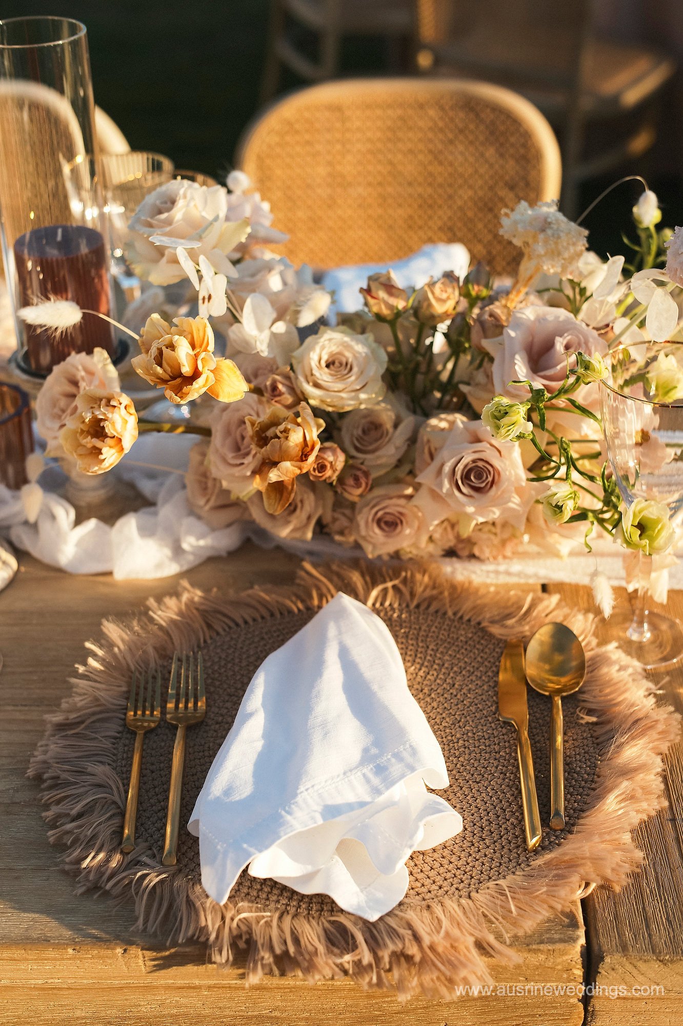 Luxury wedding at the Laguna Montage, California - rustic rose table setting