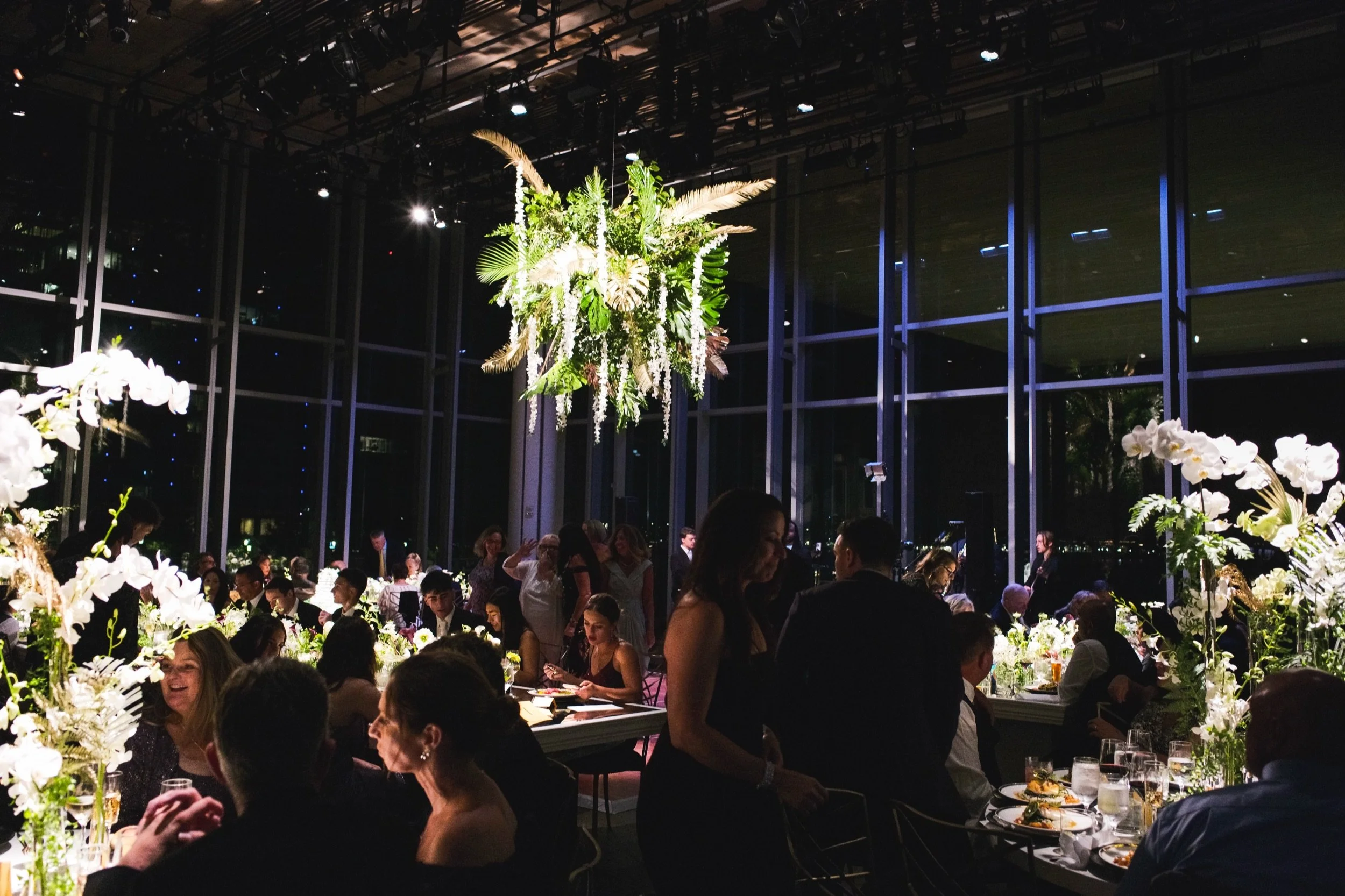 Wedding Institute of Contemporary Art in Boston - hanging floral centrepiece