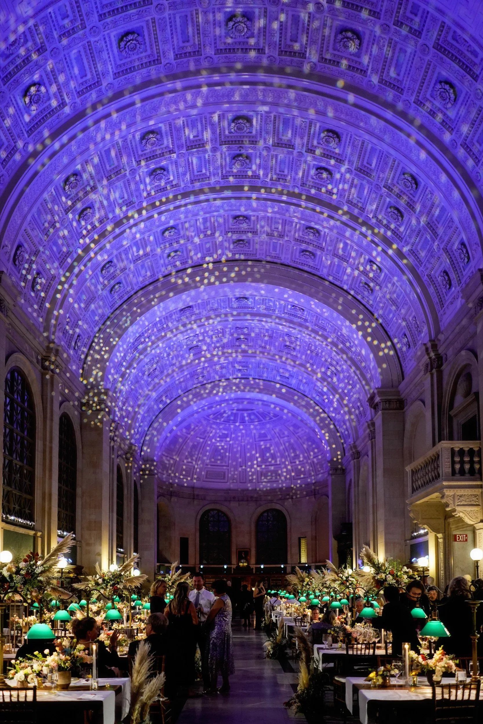 Illuminated ceiling of the BPL at a luxury wedding