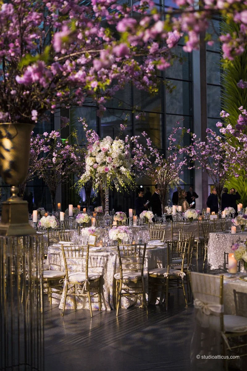 Luxury wedding at the MFA, Boston - Pink and white table settings