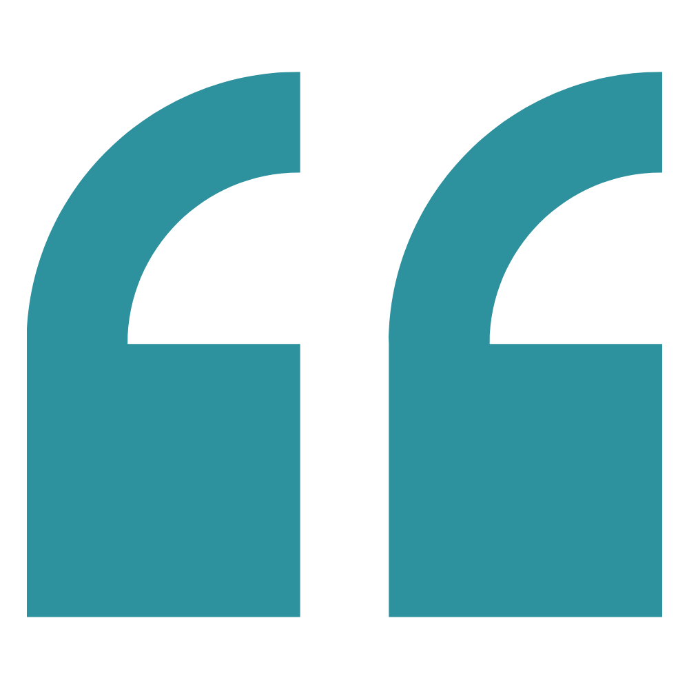 A large blue quotation mark symbol on a black background.
