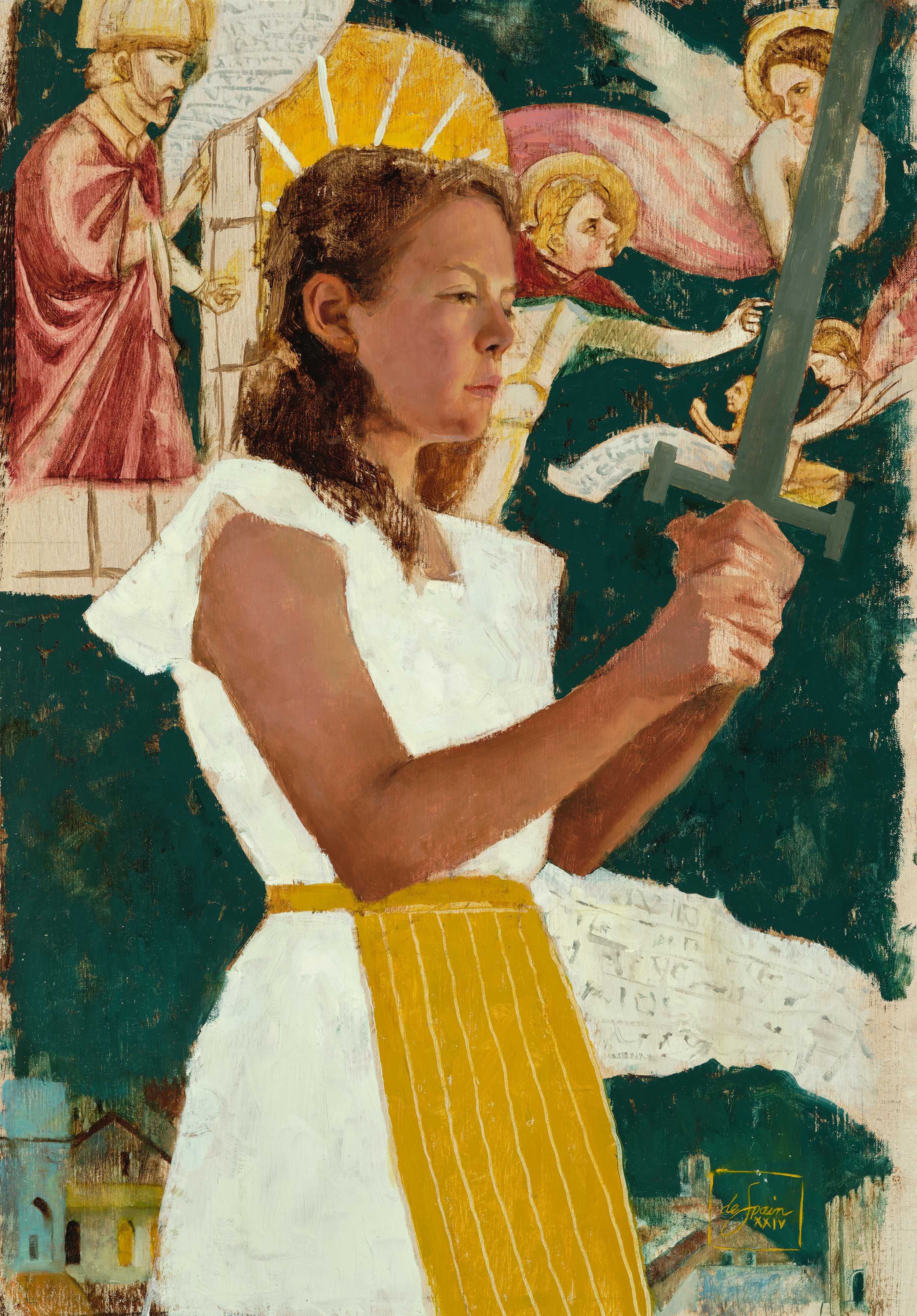 Joan of Arc
Oil on Linen
19" x 13"
Through Gallery
$2,350.00 USD

Artist's Statement:

Joan of Arc is a national hero of France, a Catholic Saint and Christian martyr. Born a peasant in the early 1400’s, with very little education and no experience i