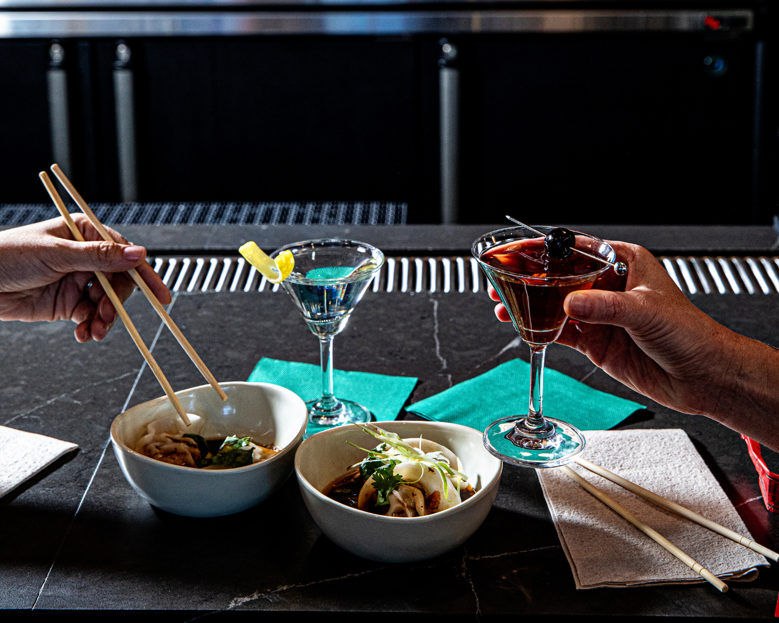Join us for Happy Hour at the bar every weekday from 4–6 PM, where our $10 martini & dumpling special is waiting. Whether you're starting the night or pretending you're not, we'll save you a seat.