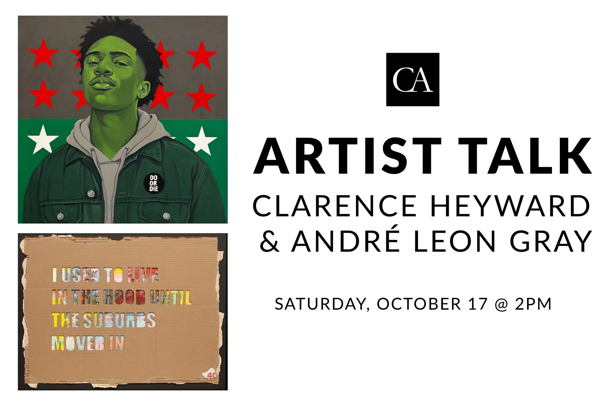 Join us for an artist talk with Clarence Heyward and Andr&eacute; Leon Gray on October 17th at 2pm!

#cravenallengallery