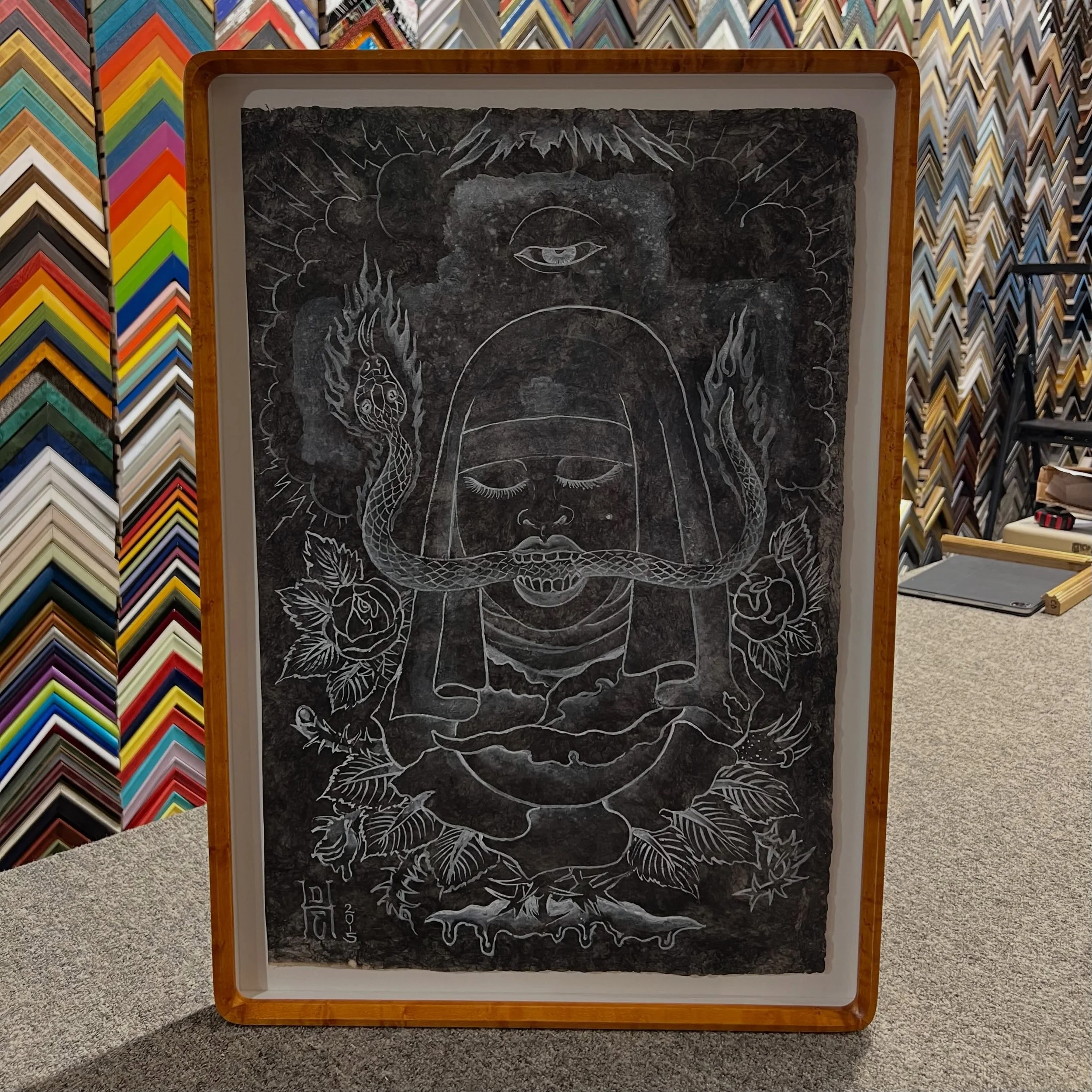 An Ed Hardy piece in a beautiful rounded finished corner frame. 

#cravenallengallery