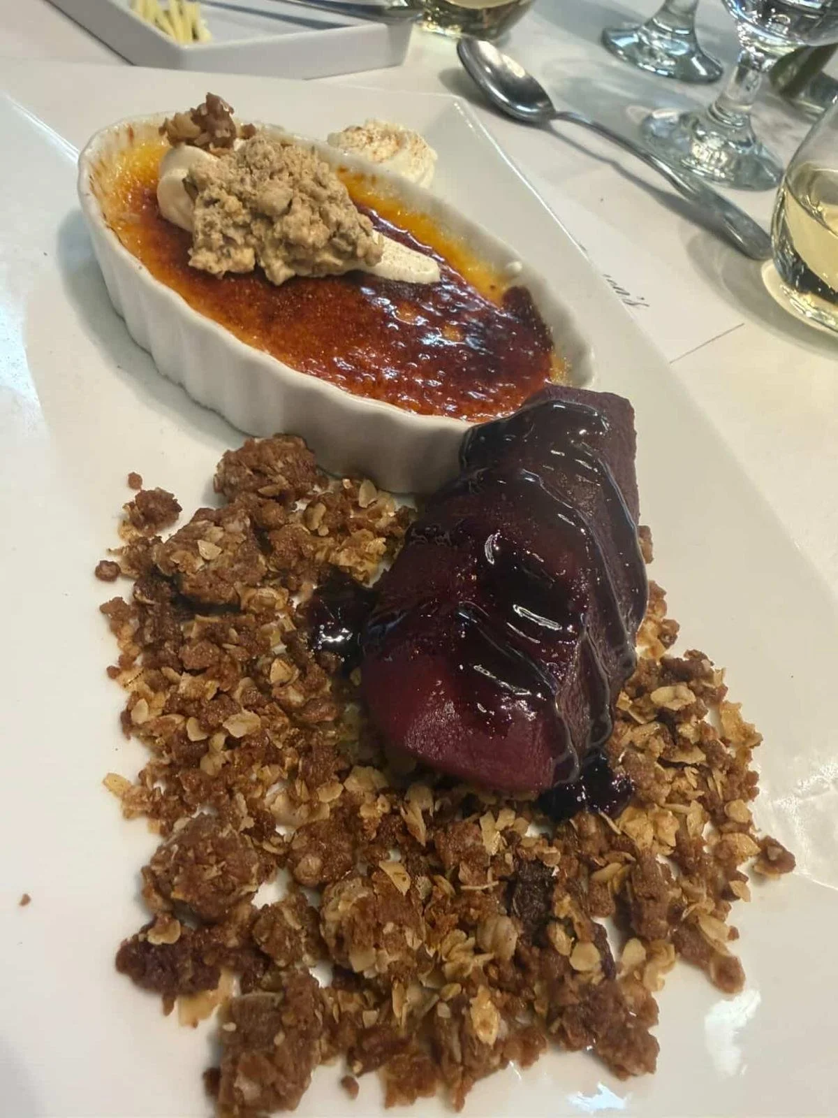 Chai Crème Brûlée w/ Port Wine Poached Pear