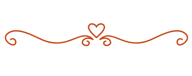 A simple decorative design featuring a heart in the center with symmetrical swirls on either side, all in a reddish-brown color.