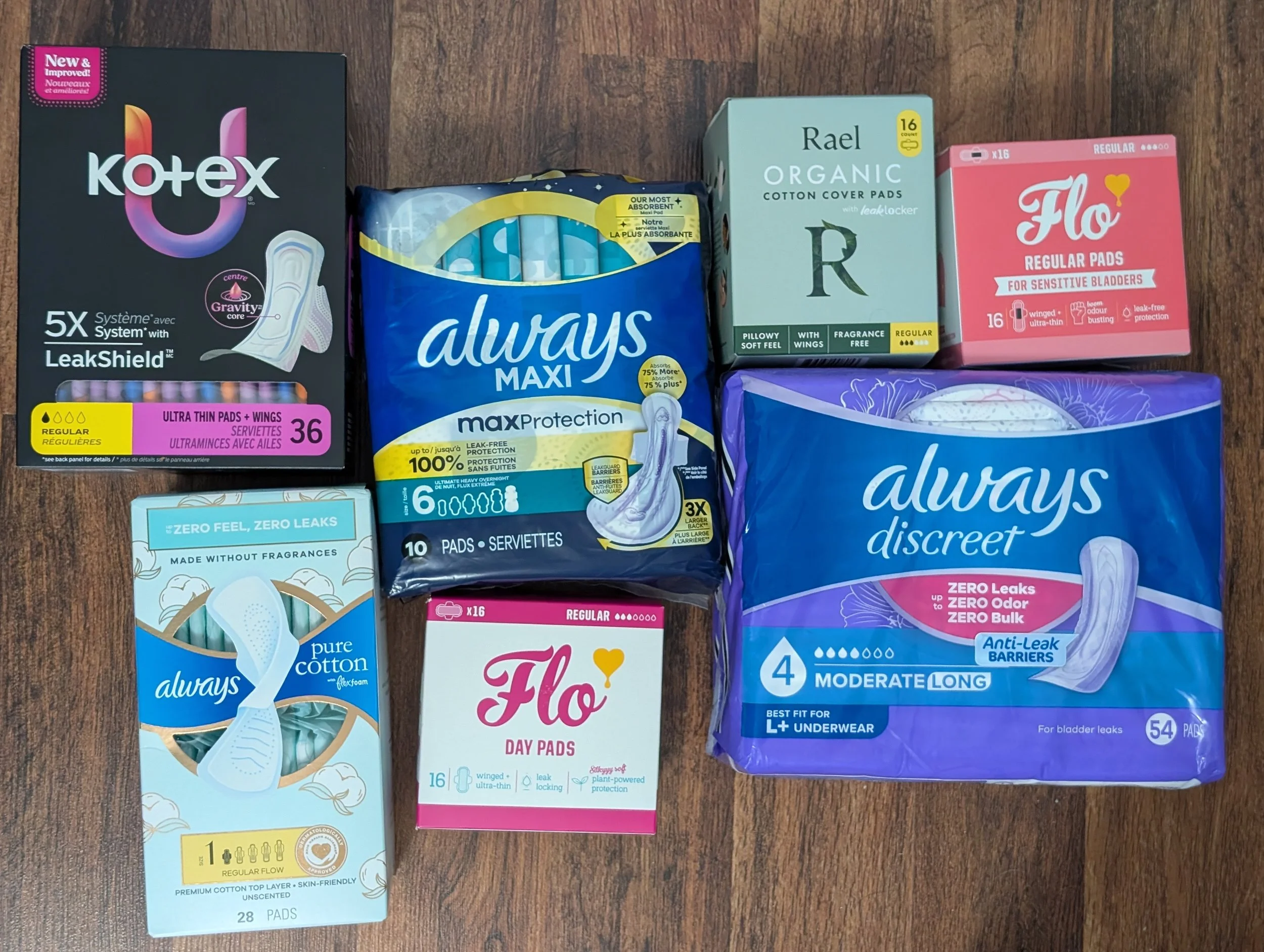 menstrual and incontinence pads purchased from the store