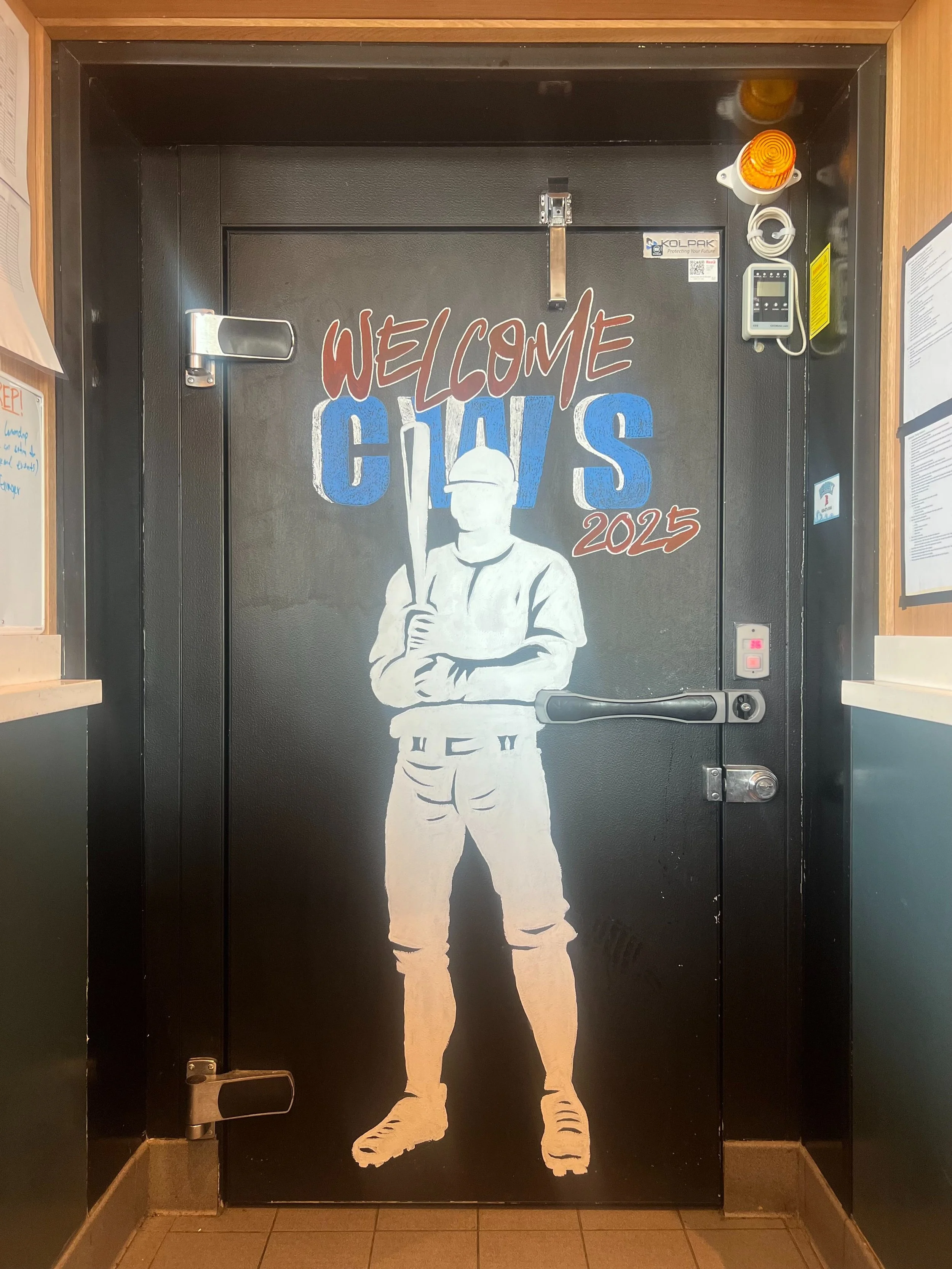 painting of a baseball player silhouette that says welcome CWS 2025 above it