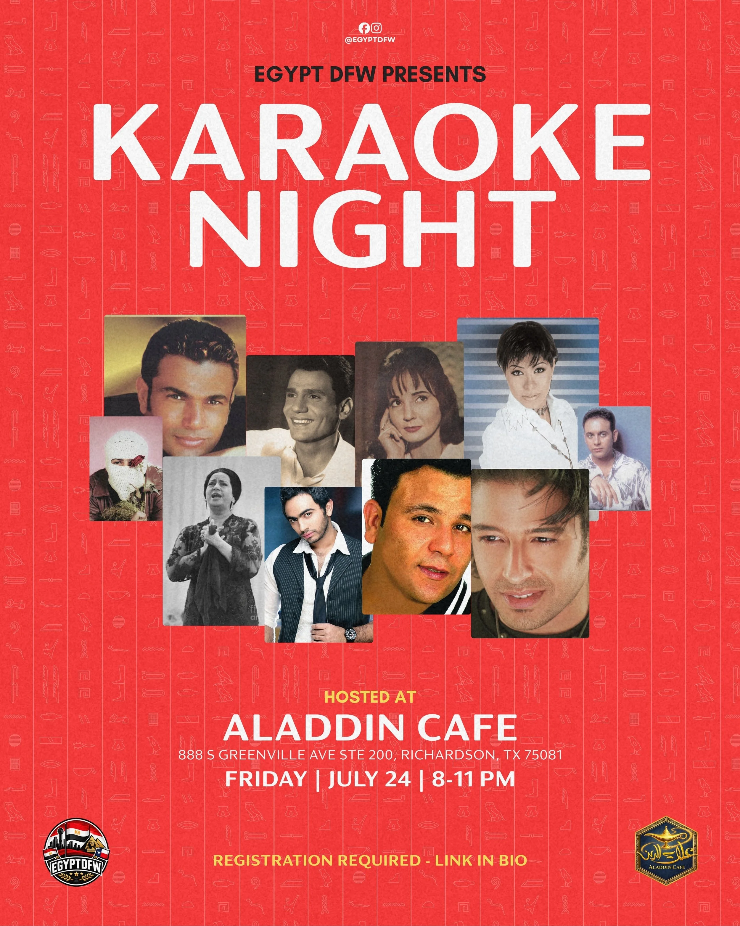 🎤🇪🇬 You wanted karaoke. We made it happen.

From timeless classics to today&rsquo;s biggest Egyptian hits, it&rsquo;s your night to sing, laugh, and celebrate with the community! Whether you&rsquo;re performing or just cheering everyone on, this i