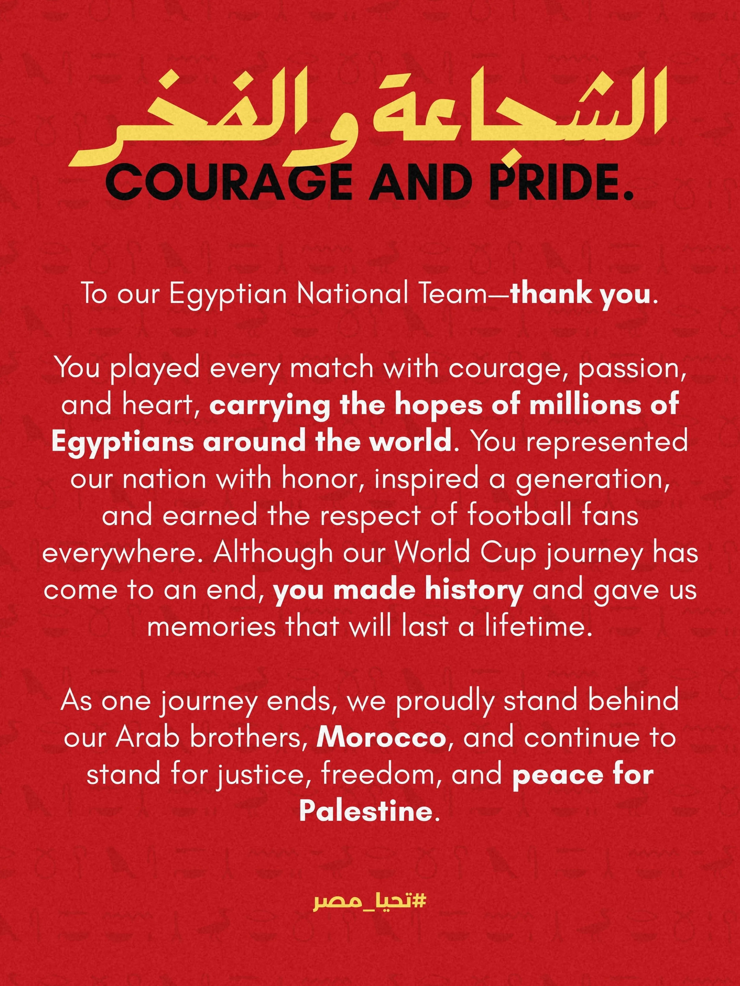 To every player who wore the Egyptian jersey&mdash;thank you for making a nation proud and inspiring millions around the world. 🇪🇬❤️