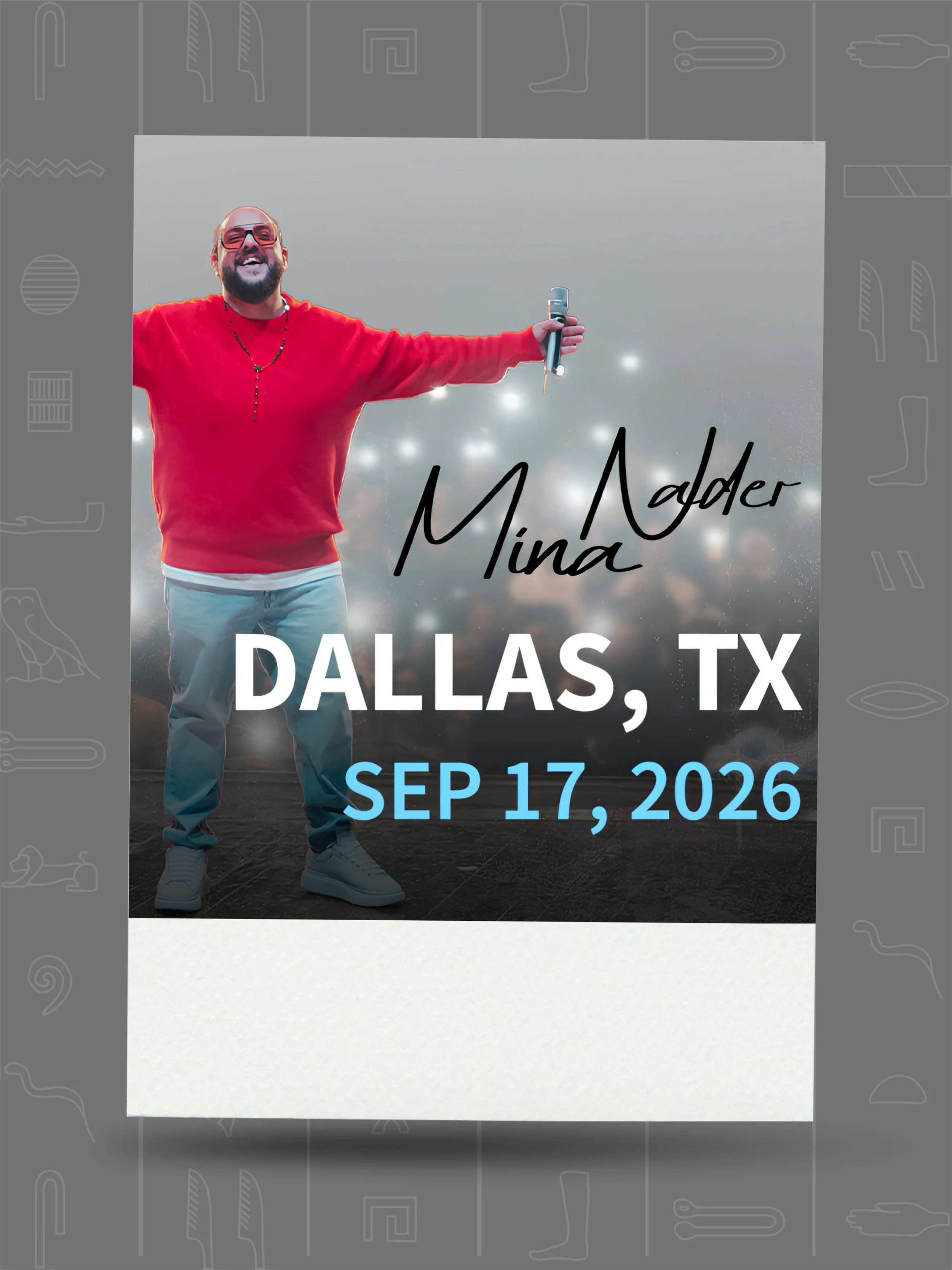 Mina Nader live comedy show in Dallas, Texas on September 17, 2026, presented by Rogue Virtue and featured by Egypt DFW for the Egyptian community in Dallas–Fort Worth.