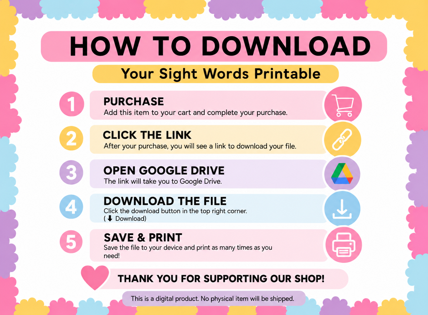 How to download instructions for the 500 Fry sight words PDF worksheet bundle