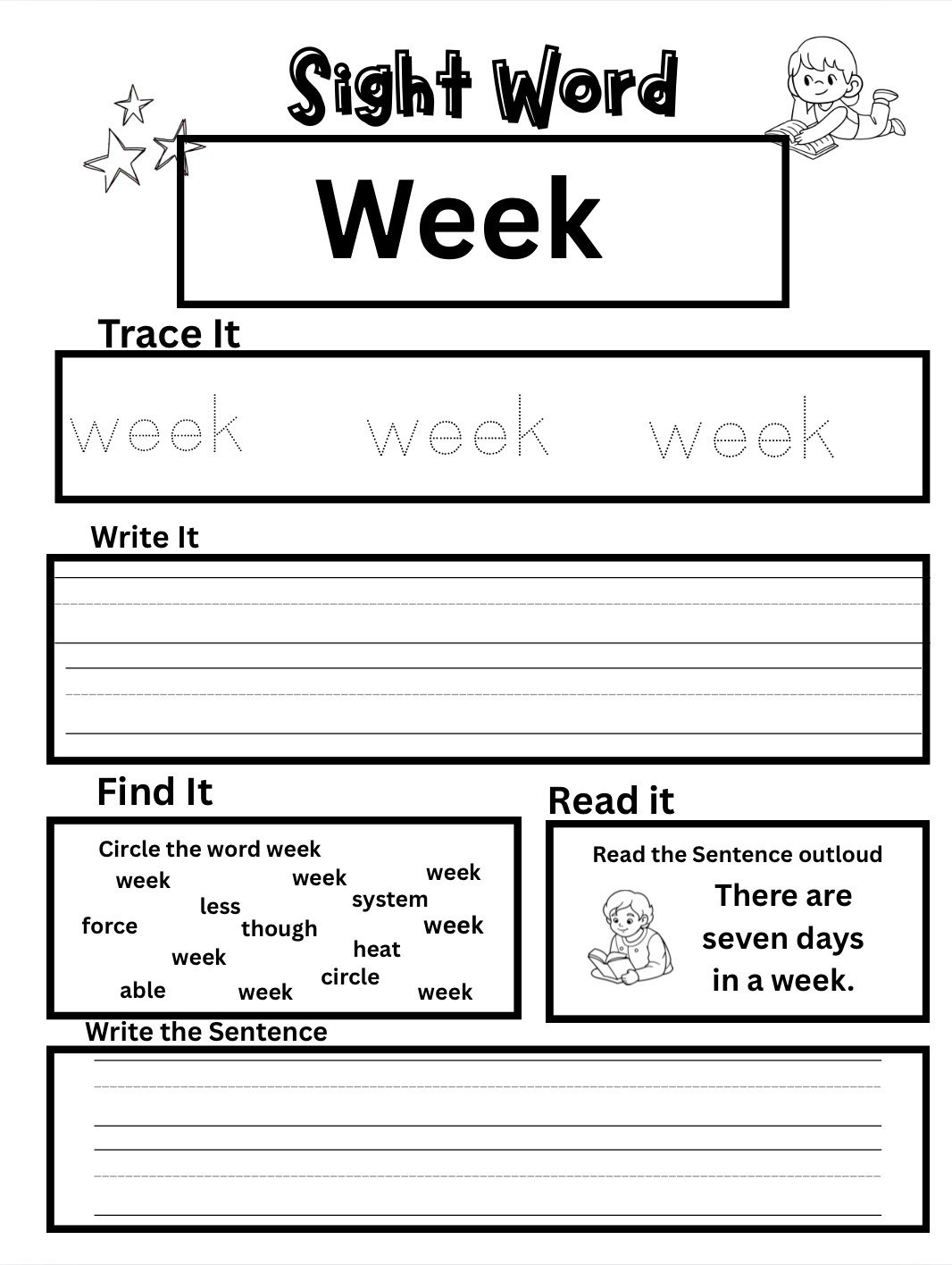 Weekly sight word review and practice log from the 500 Fry sight words worksheet bundle