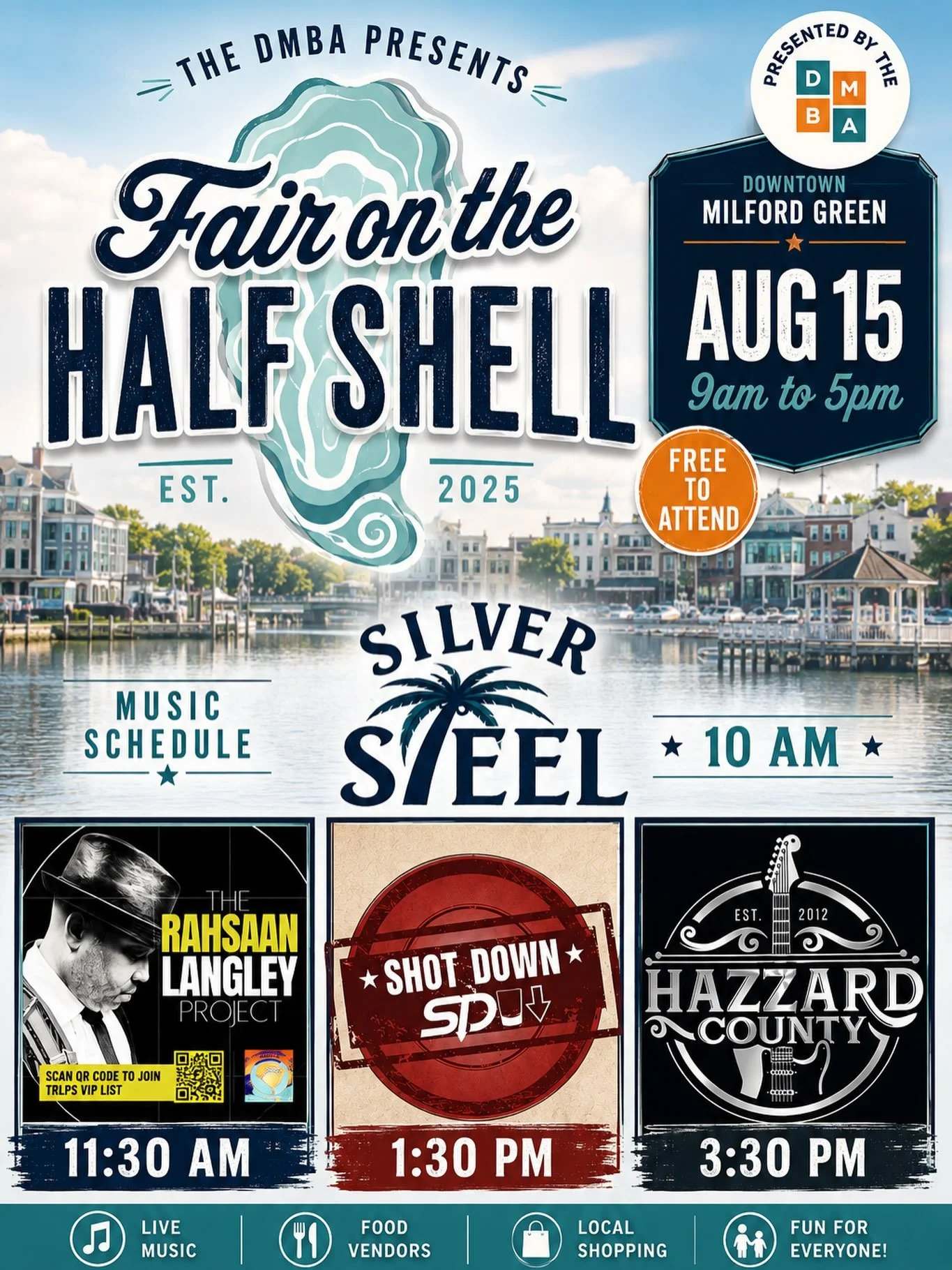 What a LINE UP 😎😎😎 

August 15! 🐚

Join us as the Historic Downtown Milford Green will come alive for the Fair on the Half Shell! 🌊✨

For more than 50 years, this beloved Coastal Connecticut tradition has brought people together for a day filled