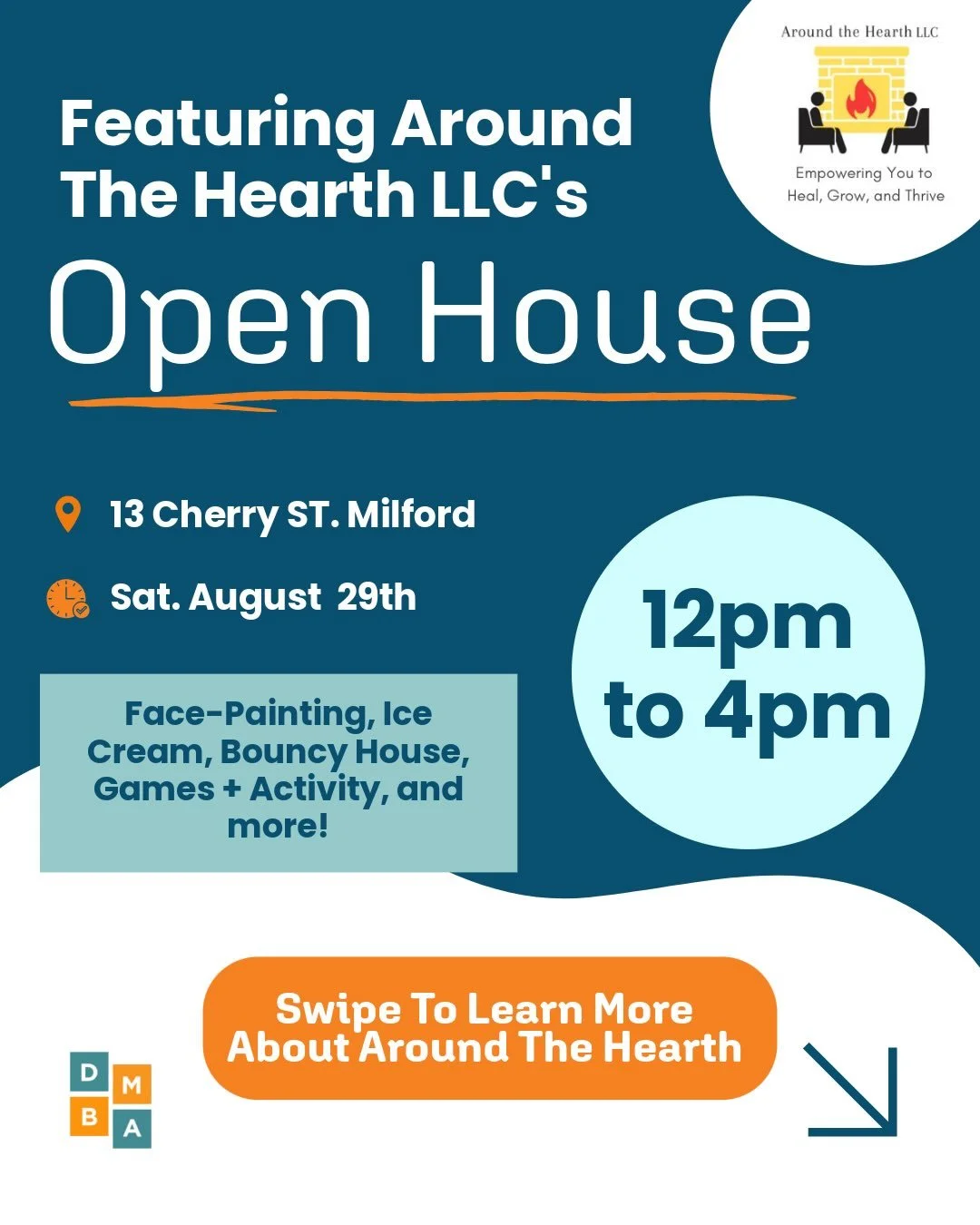 Featuring Around The Hearth&rsquo;s Open House on Saturday, August 29th!

What To Expect:
🧑&zwj;🎨 Face-Painting
🍦 Ice Cream
🏠 Bouncy House
⚾️ Games + Activity
😁 And More!

Swipe to learn about Around The Hearth
&mdash;->

If you would like to