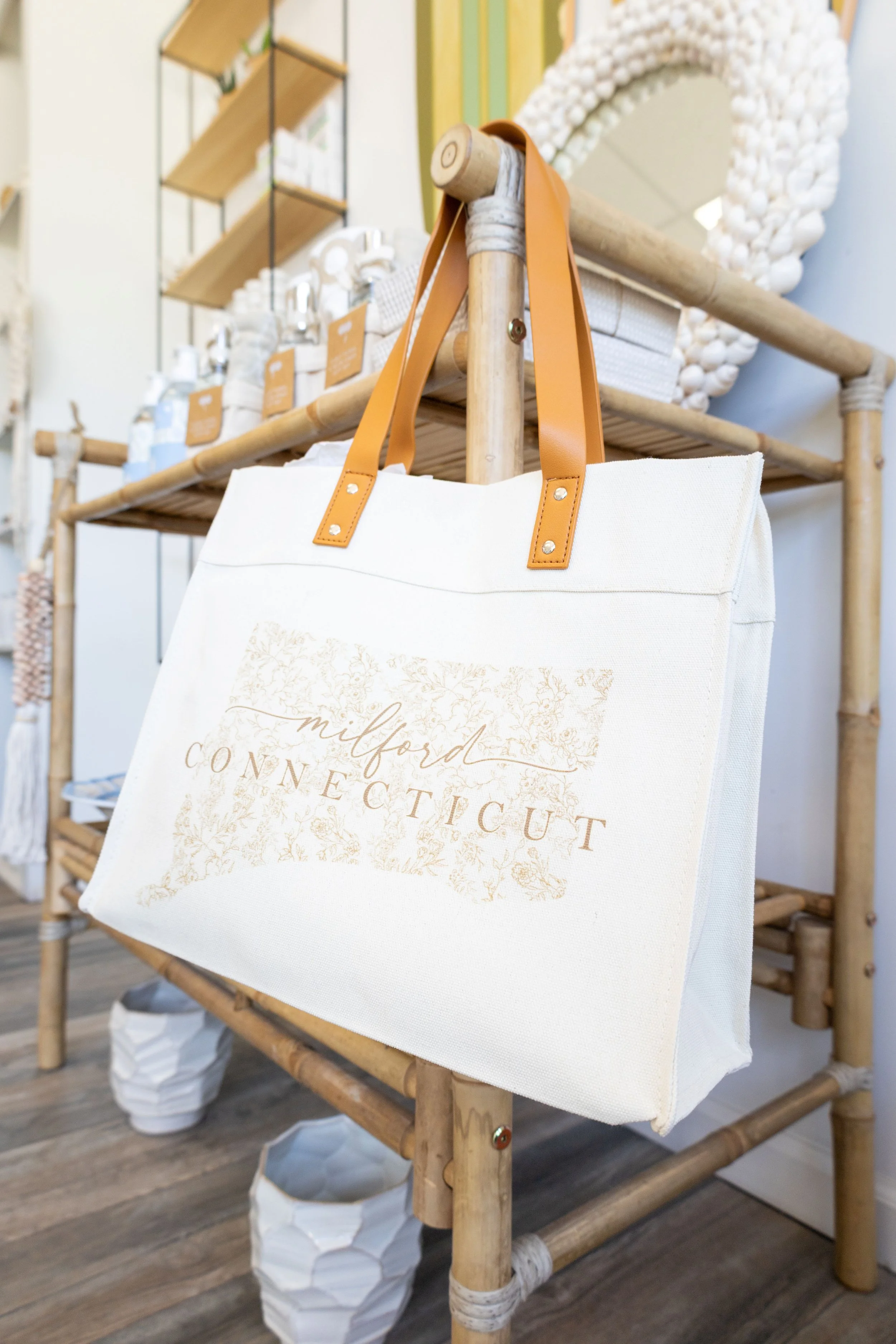 Perfect gifts for home, business and loved one during lamplight stroll like this Milford tote bag.