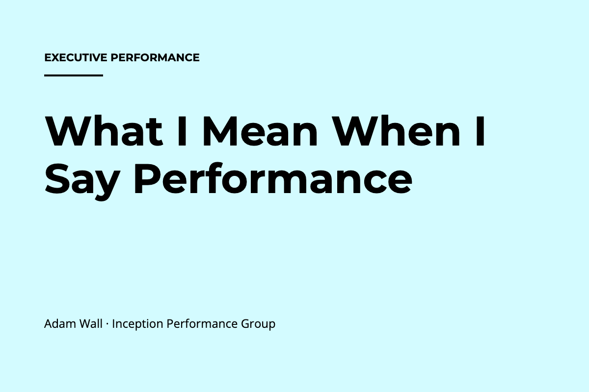 What I Mean When I Say Performance