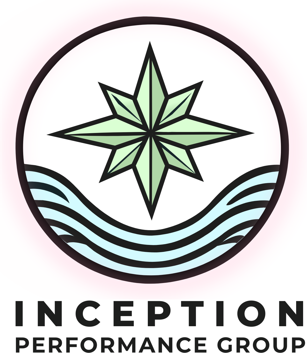 The Inception Performance Group mark: a nautical star above a river, surrounded by a pink halo