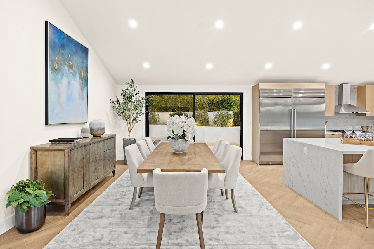 Contemporary dining room staging with luxury furnishings in Glendale, CA