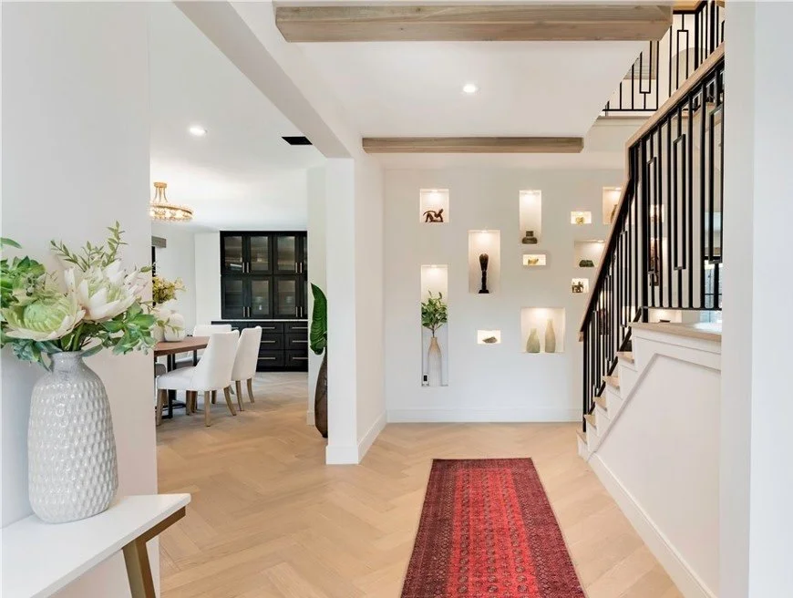 Modern entryway home staging for a luxury home in Seal Beach, CA