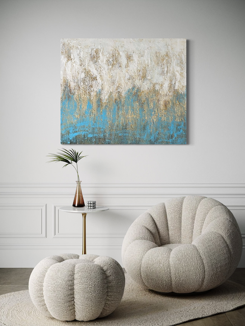Contemporary living room staging with custom abstract painting for a house a house for sale in Los Angeles, CA