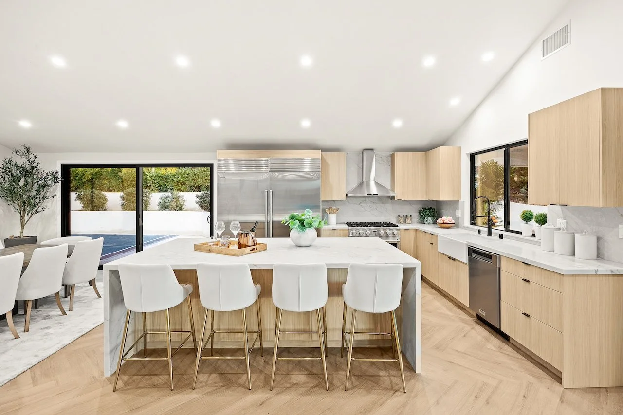 Modern luxury kitchen staging for a Los Angeles property listing. 