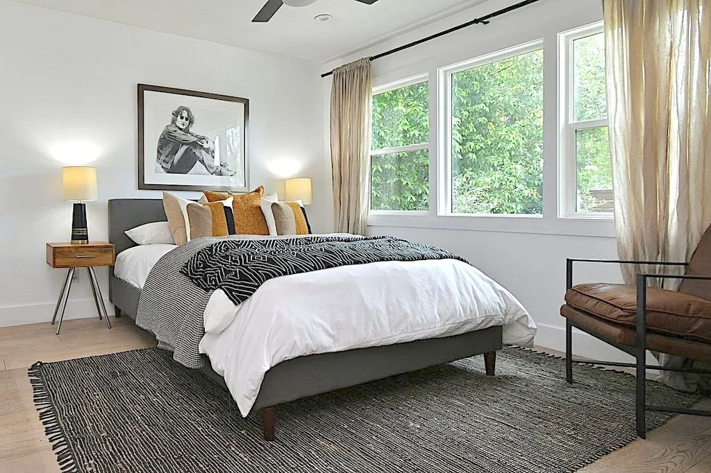 A modern hip bedroom staging for home in Studio City, CA