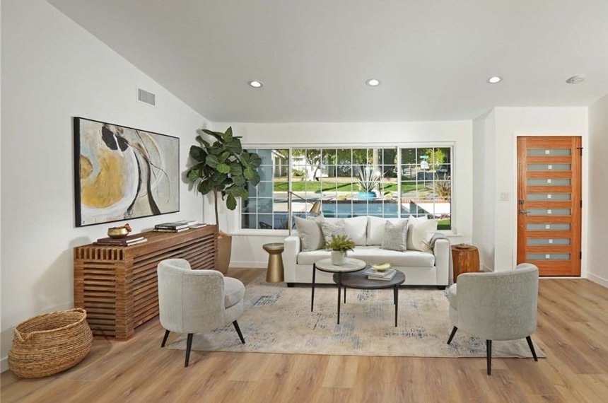 Organic home staging living room in San Fernando Valley, California