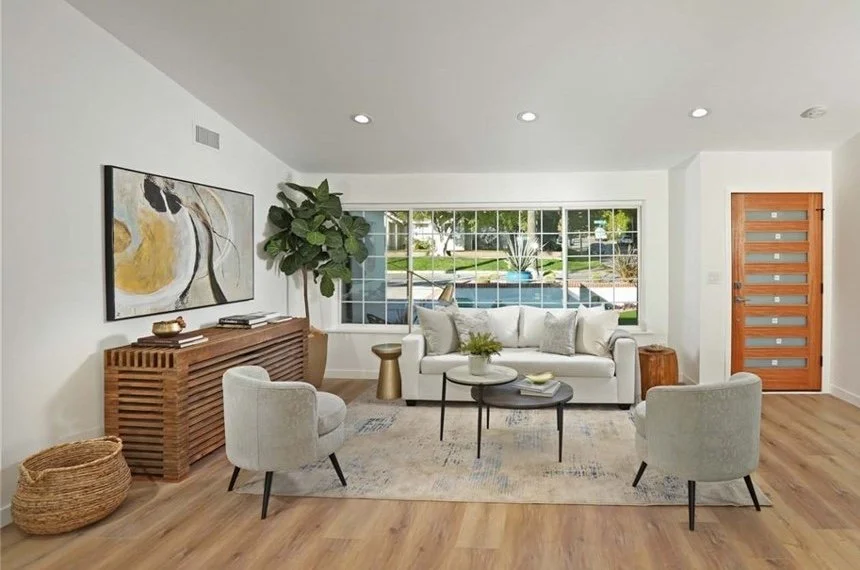 Organic home staging living room for a home in San Fernando Valley, CA