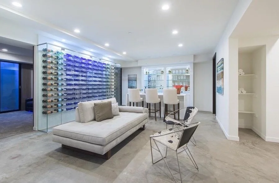 Modern home staging in wine cellar basement in Beverly Hills, CA