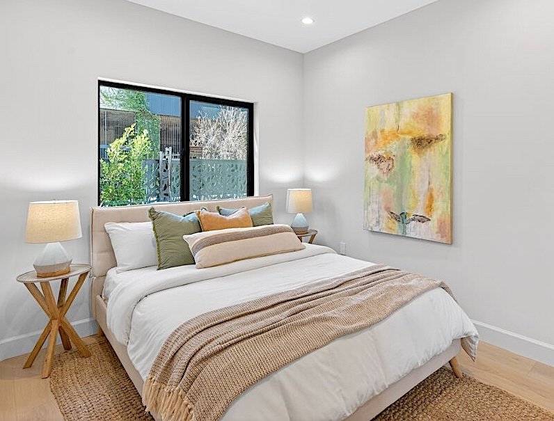 Contemporary bedroom vacant home staging in Southern California for house for sell. 
