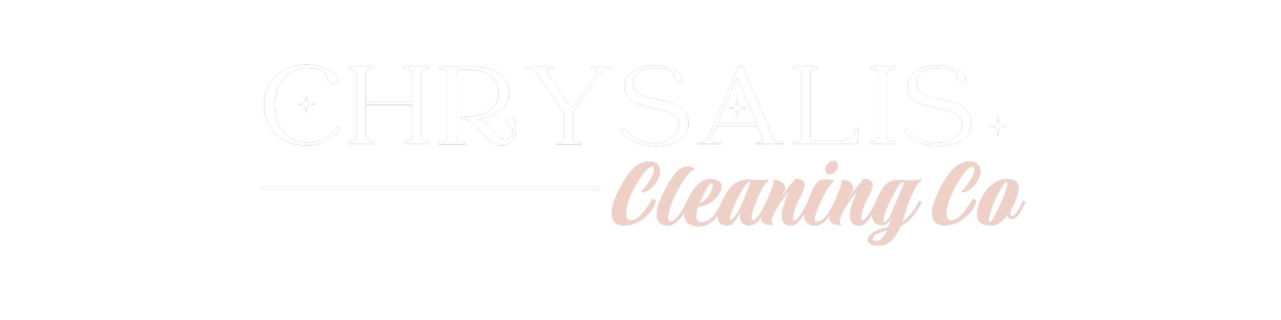 Logo for Chrysalis Cleaning Co with white and pink text on a black background.